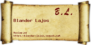 Blander Lajos névjegykártya
